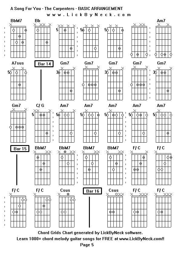 Chord Grids Chart of chord melody fingerstyle guitar song-A Song For You - The Carpenters - BASIC ARRANGEMENT,generated by LickByNeck software.